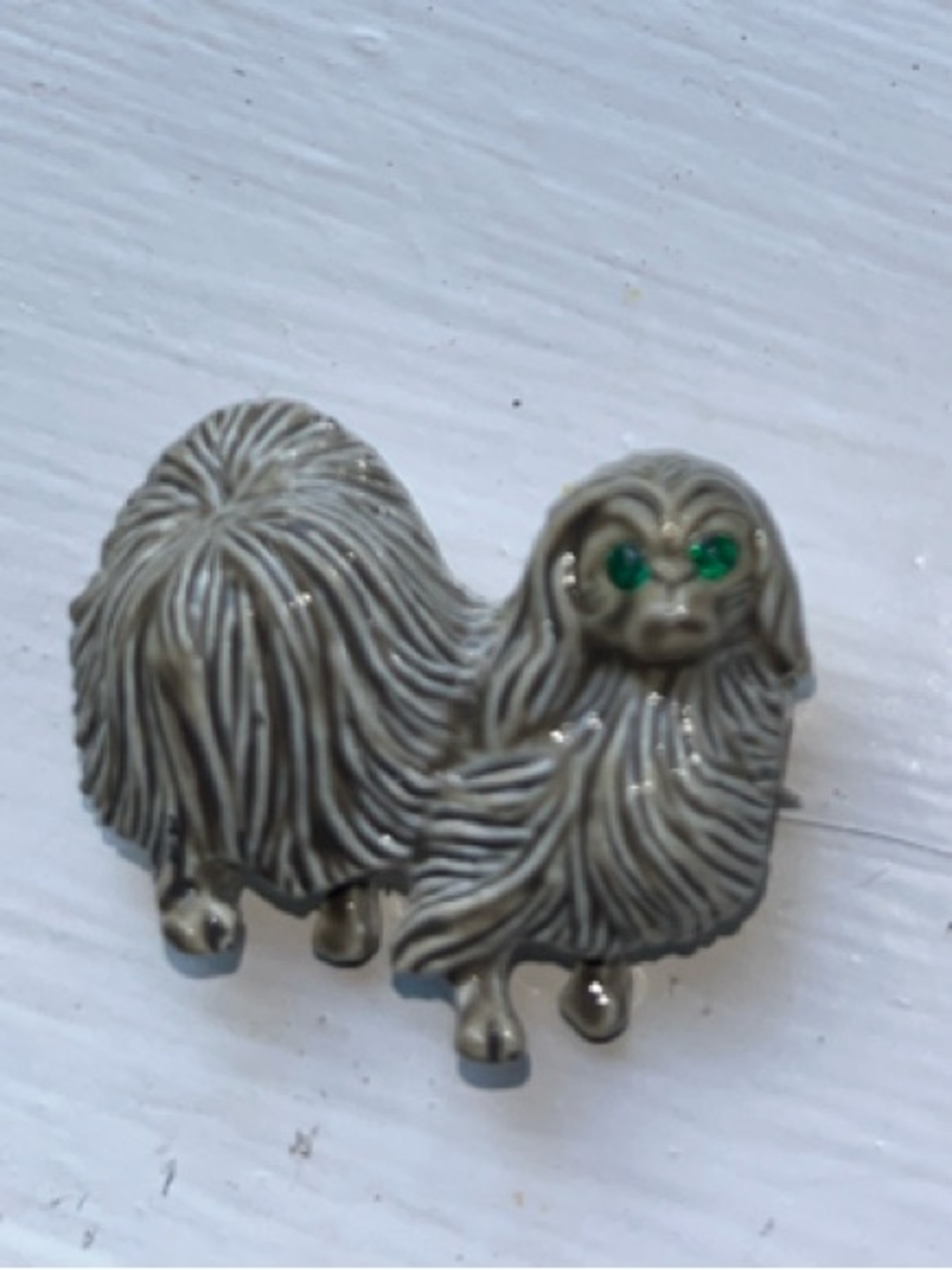 Gray Long-Haired Dog Pin with Green Eyes - Small Pets Toy Accessory